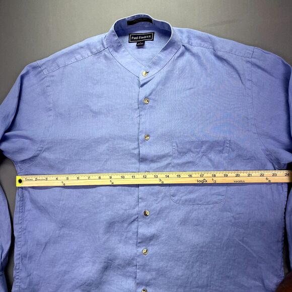 Finest Pure 100% Linen Classic Fit Long Sleeve Button Shirt Blue Men's Sz L - Picture 7 of 14